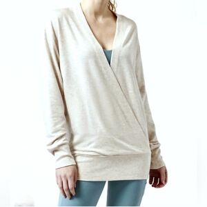 Athleta Purana V-Neck Wrap Sweatshirt Cardigan Cream Oatmeal Melange S Small